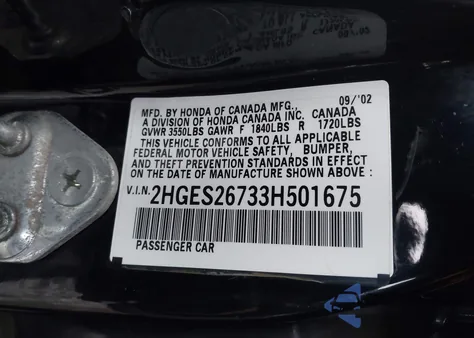 2003 Honda Civic Ex из США, поврежденный, VIN 2HGES26733H501675